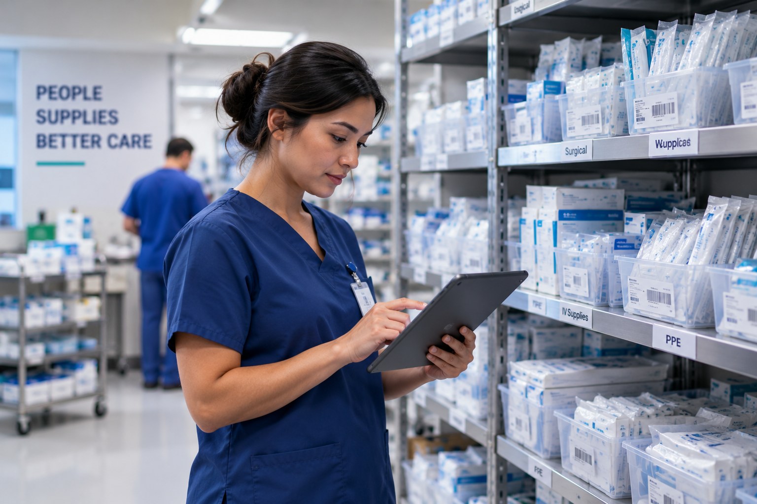 Frontline healthcare worker managing medical supplies